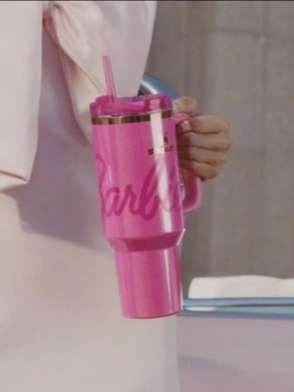 Barbie Hot Pink Travel Tumbler with Straw and Handle